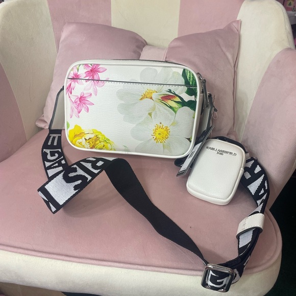 Karl Lagerfeld White and Floral Crossbody Bag Set - Picture 2 of 2